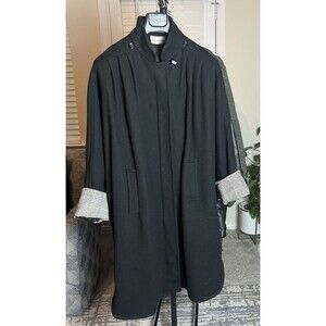 Vintage Herman Kay Black Wool Blend Button Front Dolphin Hem Long Coat SZ M Chic